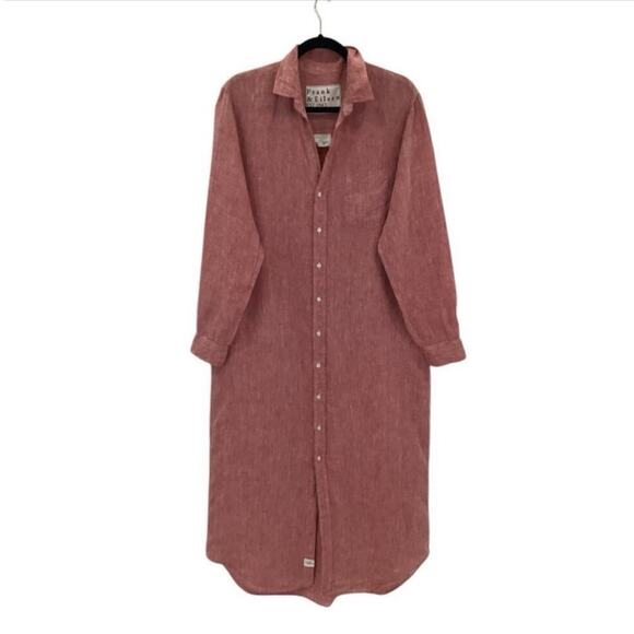 Frank & Eileen Rory Maxi Shirtdress Italian Linen Red Lived-In Linen Size Large - Picture 4 of 16